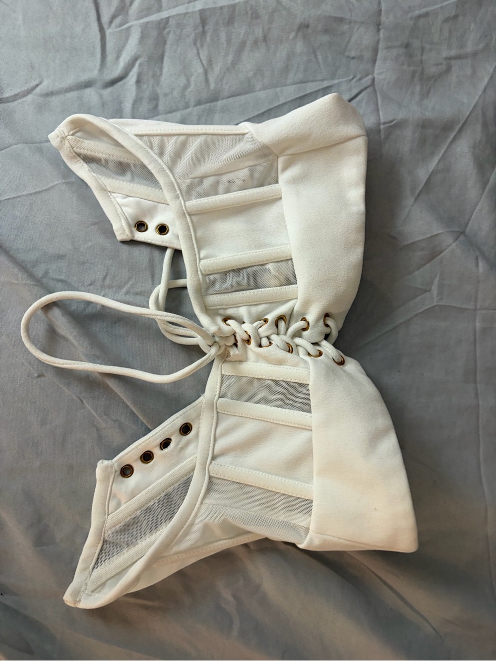 Women's Cream Lace-Up Corset Crop Top